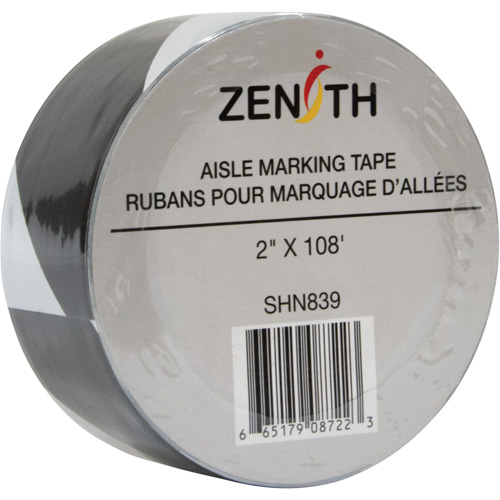 Aisle Marking Tape, 2" x 108', PVC, Noir et blanc Kelford