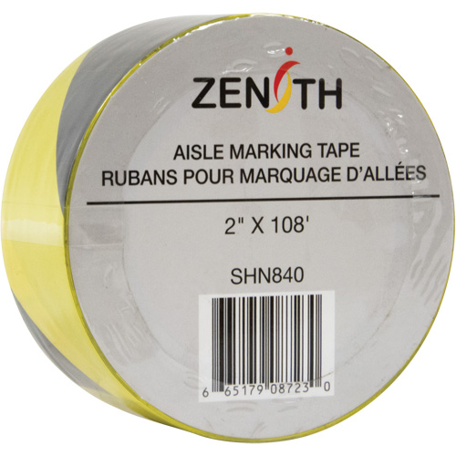 Aisle Marking Tape, 2" x 108', PVC, Black and Yellow Kelford
