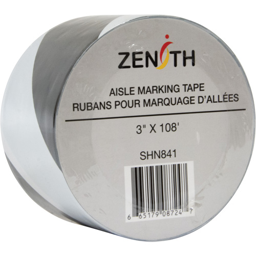 Aisle Marking Tape, 3" x 108', PVC, Noir et blanc Kelford