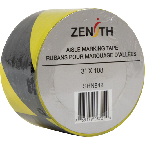 Aisle Marking Tape, 3" x 108', PVC, Noir et jaune Kelford
