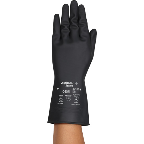 Gants r&eacute;sistants aux produits chimiques AlphaTec 87-118, Taille Petit/7, 12,6" lo, Latex de caoutchouc, Doublure en Coton, 31-mil Kelford