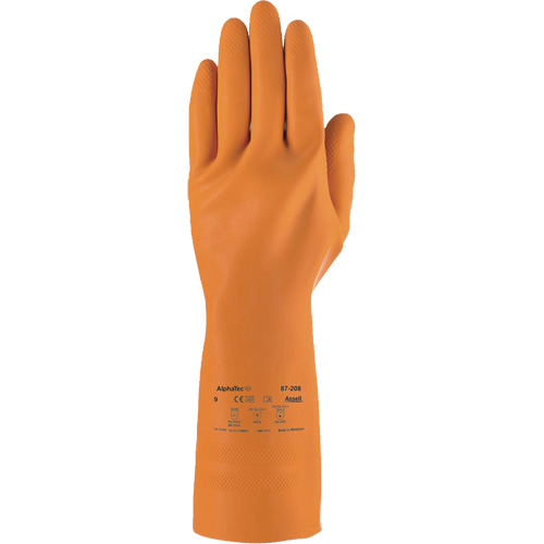 Gants robustes r&eacute;sistants aux produits chimiques AlphaTec 87-208, Taille 7, 12,8" lo, Latex de caoutchouc, Doublure en Coton/Ouat&eacute;e, 29,5 mils Kelford