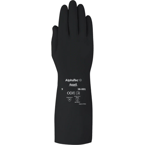 Gants d,usage moyen r&eacute;sistants aux produits chimiques AlphaTec 38001PP, Taille 7, 14" lo, Caoutchouc butyle, 14 mils Kelford