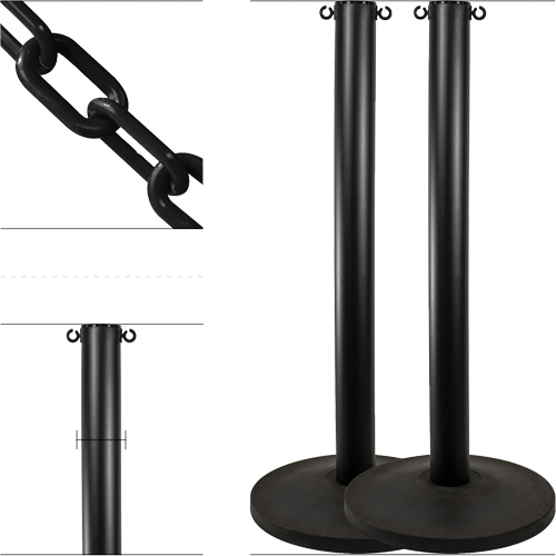 Industrial Stanchion Kit with Plastic Chain, 37" High, Black Kelford