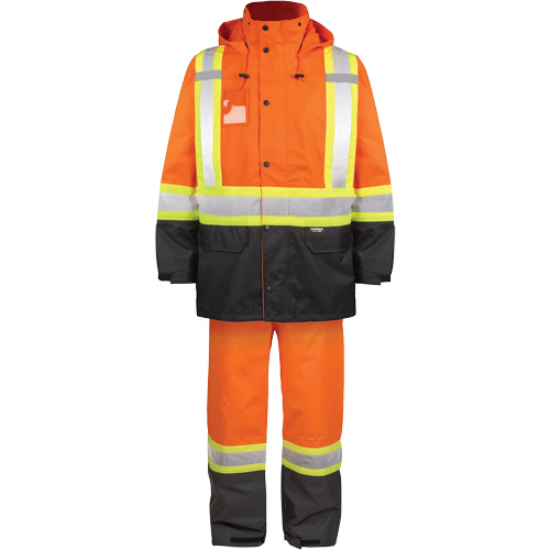 Ensemble de pluie haute visibilit&eacute; en tissu 150 deniers, Polyester, Moyen, Orange haute visibilit&eacute; Kelford