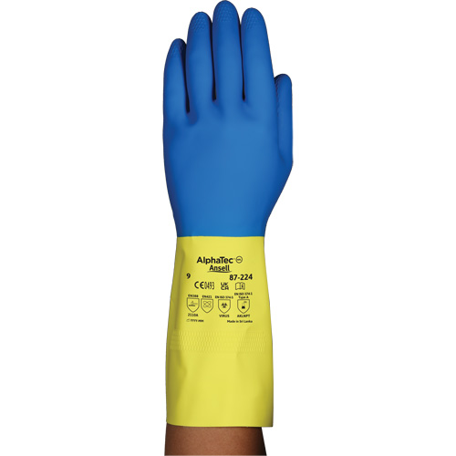 Gants r&eacute;sistants aux produits chimiques AlphaTec 87-224, Taille 8, 12,8" lo, N&eacute;opr&egrave;ne/Latex de caoutchouc, Doublure en Coton/Ouat&eacute;e, 26,8 mils Kelford
