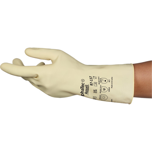 Gants naturels et l&eacute;gers AlphaTec 87-137, Taille 8, 11,8" lo, Latex de caoutchouc, 16 mils Kelford