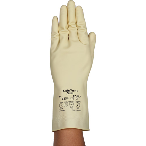 Gants naturels et l&eacute;gers AlphaTec 87-137, Taille 8, 11,8" lo, Latex de caoutchouc, 16 mils Kelford