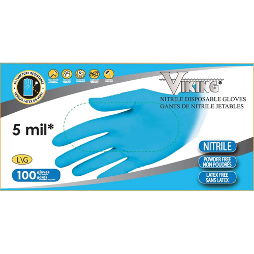 Gants jetables 34600, T-Grand, Nitrile, 5 mils, Sans poudre, Bleu Kelford