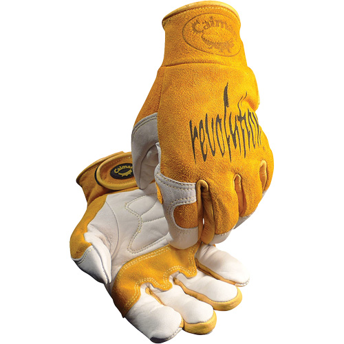 Gants de soudeur TIG/MIG de premi&egrave;re qualit&eacute; Caiman avec fermeture &agrave; boucles & crochets, Cuir de vache refendu, Taille T-Grand Kelford