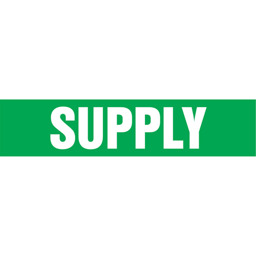"Supply" Pipe Markers, Self-Adhesive, 4" H x 24" W, White on Green Kelford