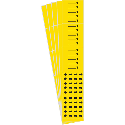 Marqueurs de tuyau avec espace vierge suivi du symbole °F , Autocollant, 2-1/4" h x 14" la, Noir sur jaune Kelford