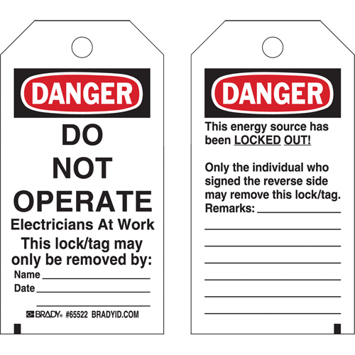 Lockout Tags, Plastic, 3" W x 5-1/2" H, English Kelford