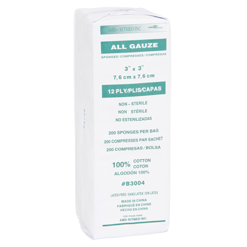 Gauze Sponges, Pad, 3" L x 3" W, Medical Device Class 1 Kelford