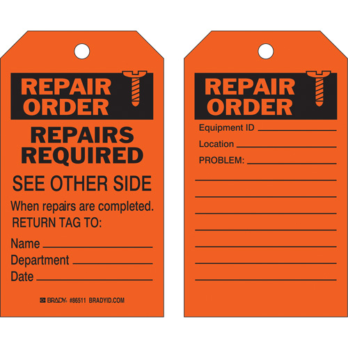 Safety Repair Tag, Polyester, 4" W x 7" H, English Kelford