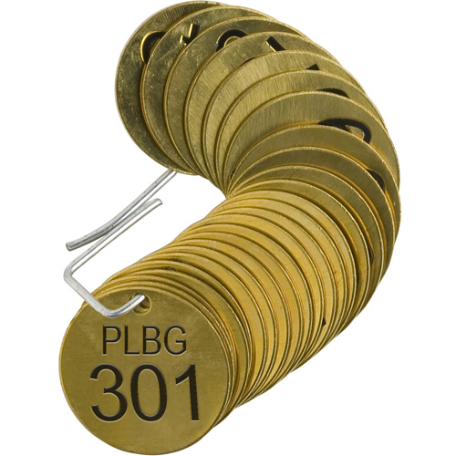 Numbered "PLPG" Valve Tags, # 301-325, Brass, 1.5" dia Kelford
