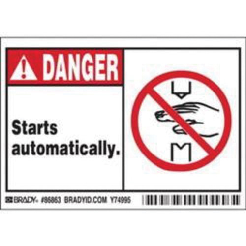 Enseigne Danger Starts Automatically, 3-1/2" x 5", Polyester, Anglais avec pictogramme Kelford