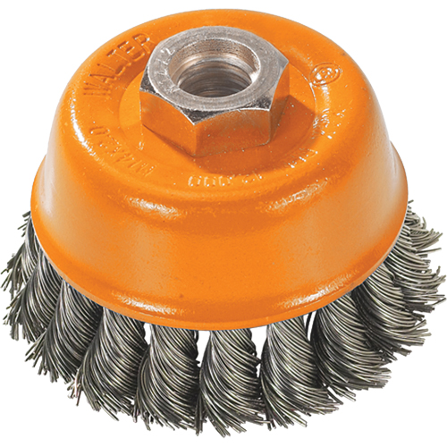 Knot-Twisted Wire Cup Brush, 3" Dia. x 5/8"-11 Arbor Kelford