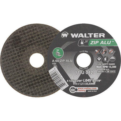 Zip Alu Cut-Off Wheel, 4-1/2" x 3/64", 7/8" Arbor, Type 1, Aluminum Oxide, 13300 RPM Kelford