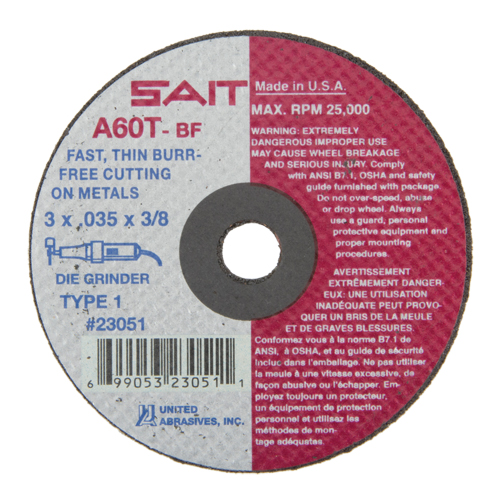 Cut-Off Wheel (A36T), 3" x 0.035", 3/8" Arbor, Type 1, Aluminum Oxide, 25000 RPM Kelford