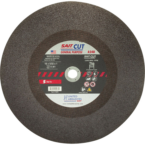 Cut-Off Saw (A24R), 14" x 1/8", 1" Arbor, Type 1, Aluminum Oxide, 4400 RPM Kelford
