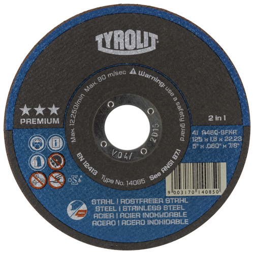 Disque de coupe, 6" x 1/16", Arbre de 7/8", Type 1, Oxyde d'aluminium, 10 200 Tr/min Kelford