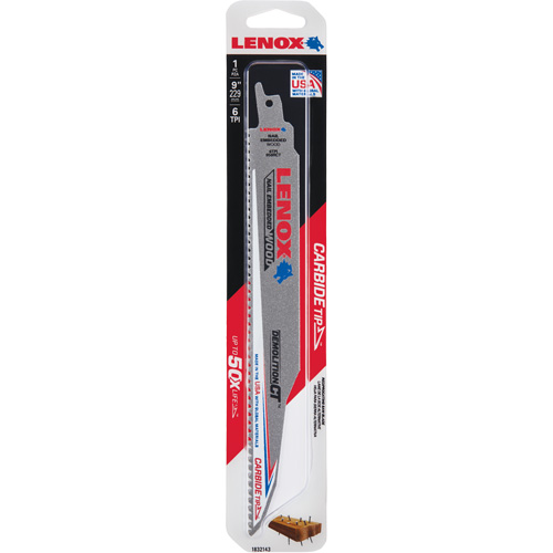 Demolition Reciprocating Saw Blade, Carbide, 6 TPI, 9" L x 1" W Kelford