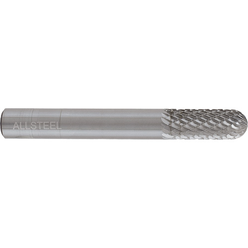 ALLSTEEL Cylindrical Round Nose Shape Carbide Burr, SC-5, 1/2" Dia., 1" Depth of Cut Kelford