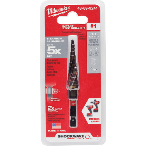 #1 Shockwave Impact Duty Step Drill Bit, 1/2" - 1-1/8" , 1/32" Increments, Titanium Kelford