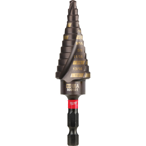 #4 Shockwave Impact Duty Step Drill Bit, 3/16" - 7/8" , 1/16" Increments, Titanium Kelford