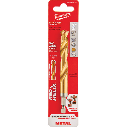 Shockwave Drill Bit, 1/2", Titanium, 3-21/64 Flute, 135° Point Kelford