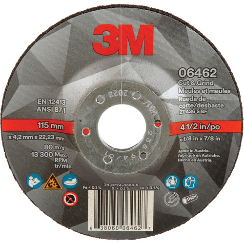 Cut & Grind Wheel, 4-1/2" x 1/8", 7/8" Arbor, Type 27, Ceramic Kelford