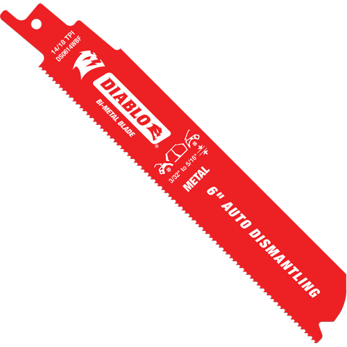 Reciprocating Blade for Auto Dismantling, Bi-Metal, 14-18 TPI, 6" L x 1" W Kelford