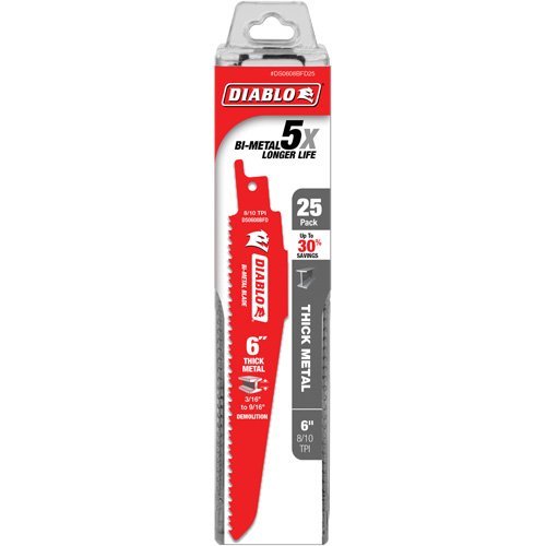 Lame de scie alternative pour la d&eacute;molition et les m&eacute;taux &eacute;pais, Bim&eacute;tal, 8-10 Dents par pouce, 6" lo Kelford