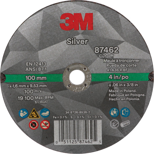 Silver Cut-Off Wheel, 4" x 0.06", 3/8"-24 Arbor, Type 1, Ceramic, 19100 RPM Kelford