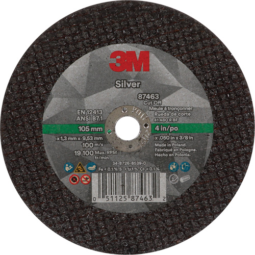 Silver Cut-Off Wheel, 4" x 0.05", 3/8"-24 Arbor, Type 1, Ceramic, 19100 RPM Kelford