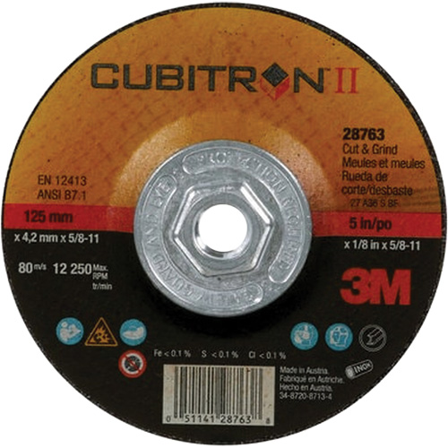 Cubitron II Quick Change Cut & Grind Wheel, 5" x 1/8", 5/8"-11 Arbor, Type 27, Ceramic Kelford
