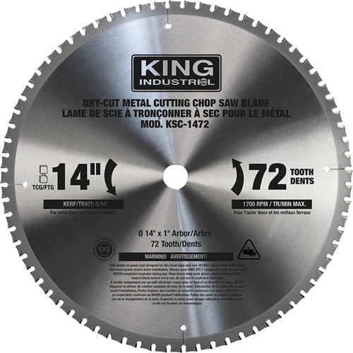 Chop Saw Blade, 14", 72 Teeth, Metal Use Kelford