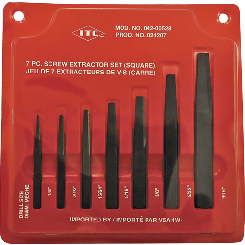 ISE-7 Ensemble d'extracteurs de vis carr&eacute;es 7 pi&egrave;ces, Pour vis de 1/8" - 9/16" Kelford