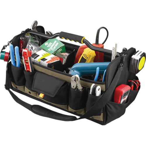 Open Top 20" Soft Side Tool Boxes, Polyester, 27 Pockets, Black Kelford