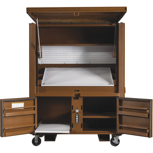 Coffre de chantier et surface de travail sur le terrain, 33" la x 63" p x 80" h, Acier, Rouge Kelford