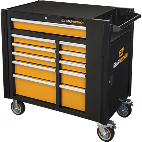Chariot &agrave; outils &eacute;lectrique, 11 tiroirs, 42-1/2" la x 24-7/16" p x 41" h, Noir/Orange Kelford