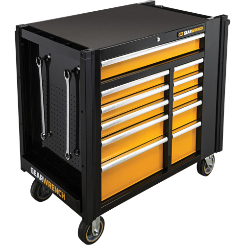 Chariot &agrave; outils &eacute;lectrique, 11 tiroirs, 42-1/2" la x 24-7/16" p x 41" h, Noir/Orange Kelford