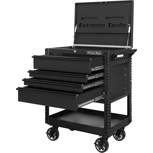 EX Deluxe Series Tool Cart, 4 Drawers, 22-7/8" L x 33" W x 44-1/4" H, Black Kelford