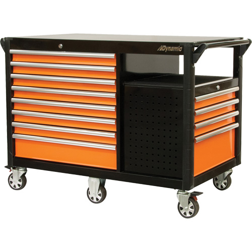 Chariot industriel, 12 tiroirs, 31-5/8" lo x 52-1/2" la x 40-1/4" h, Noir/Orange Kelford