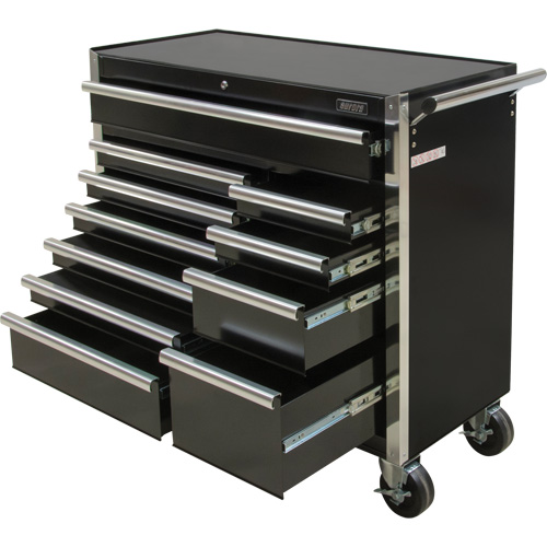 Industrial Tool Cart, 11 Drawers, 41" W x 18-3/4" D x 39-1/3" H, Black Kelford