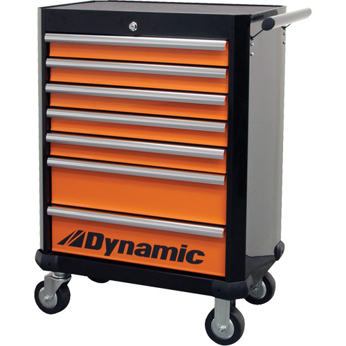 Armoire roulante, 7 tiroirs, 28" la x 18" p x 40" h, Noir/Orange Kelford