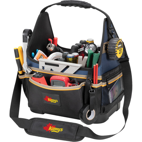 Molded Base Electrical/HVAC Tool Carrier, Ballistic Polyester, 20 Pockets, Black/Blue Kelford