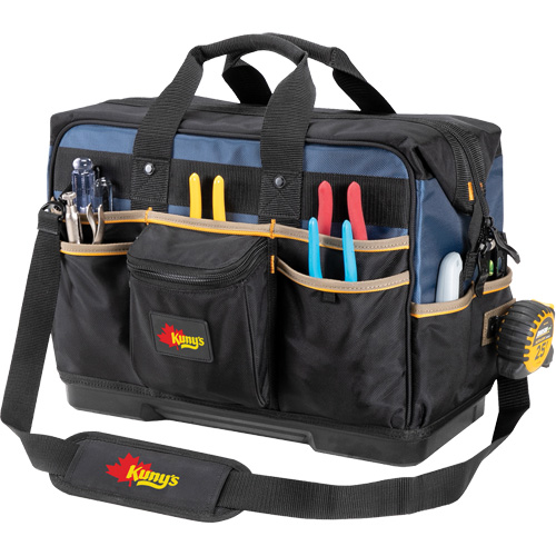 Molded Base Contractor's Closed-Top Tool Bag, Ballistic Polyester, 29 Pockets, Black/Blue Kelford