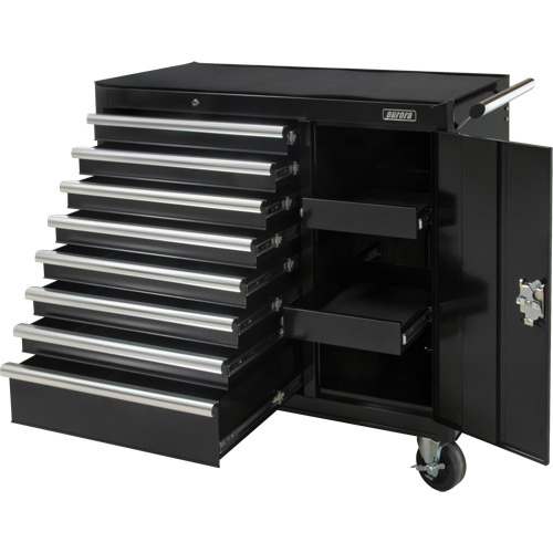 Chariot &agrave; outils industriel, 8 tiroirs, 44-3/10" la x 21-1/10" p x 36-7/10" h, Noir Kelford